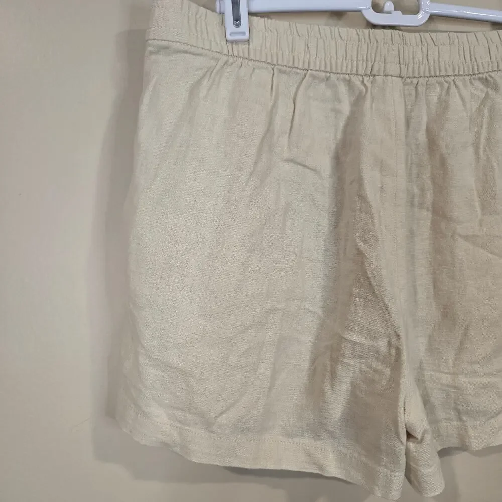 NEW NWT Women's J. Crew Cream Linen Blend Pull On Shorts | Size Small